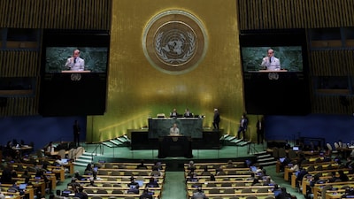 Muhammad Shehbaz Sharif, Prime Minister of Pakistan, addresses the 80th United Nations General Assembly at UN headquarters in New York City, US. (IMAGE: REUTERS FILE/REPRESENTATIVE) 