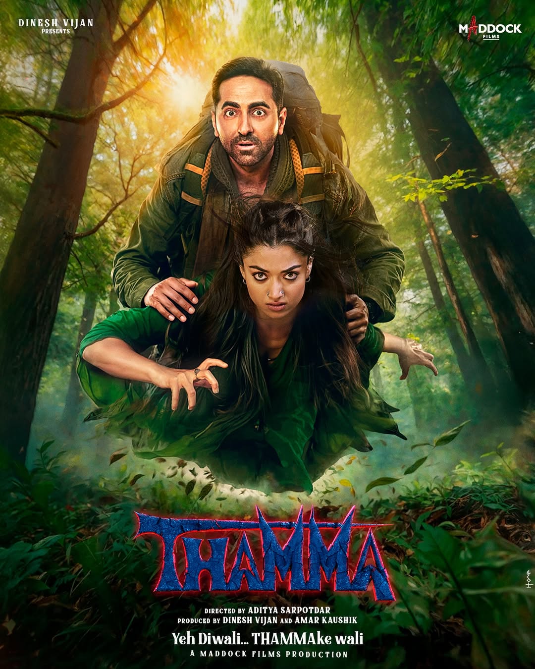 After exploring the world of Stree, Bhediya, and Munjaya, Thama will venture into the bloodier arena, with Ayushmann and Rashmika playing vampires. After exploring the world of Stree, Bhediya, and Munjaya, Thama will venture into the bloodier arena, with Ayushmann and Rashmika playing vampires.