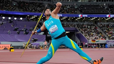 India's Sachin Yadav competes in the men's javelin throw final at the World Athletics Championships in Tokyo, Thursday, Sept. 18, 2025. (AP Photo/Ashley Landis)
