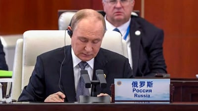 **EDS: THIRD PARTY IMAGE** In this screengrab from a video released on Sep 01, 2025, Russian President Vladimir Putin during the plenary session of the 25th SCO Heads of State Council Summit, in Tianjin, China. (@Narendra Modi via PTI Photo)(PTI09_01_2025_000045B)