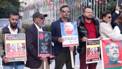 Members of Bangladesh's Awami League protest in Geneva, Switzerland. (ANI/X)