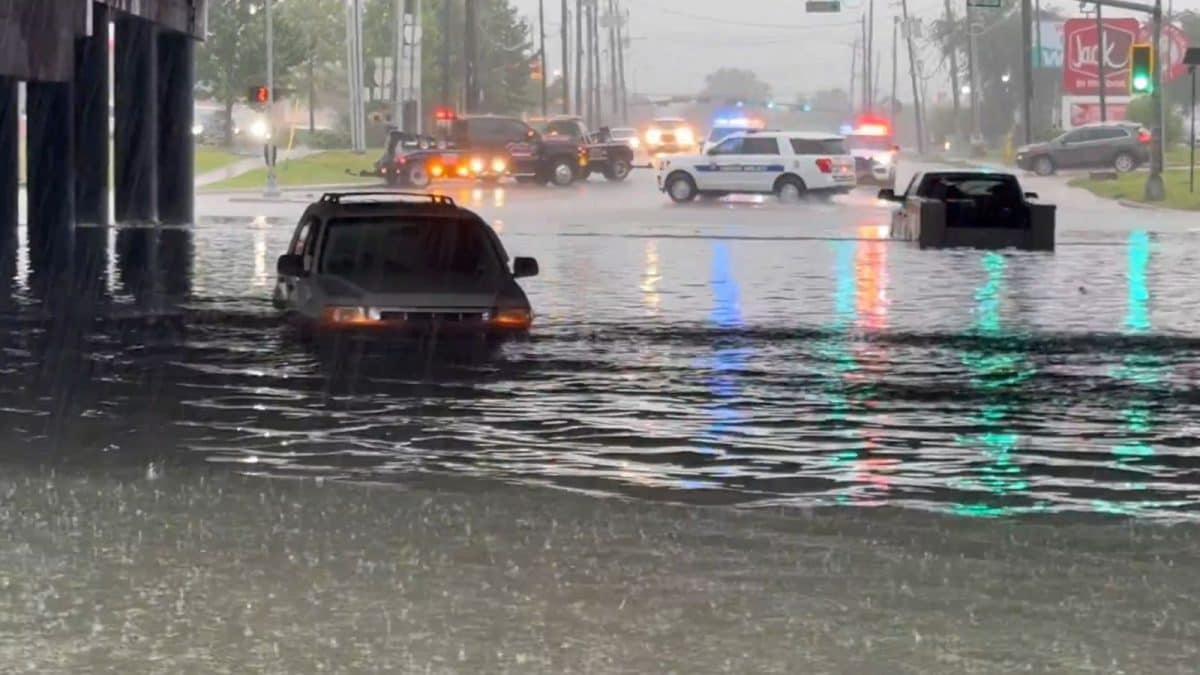 Flash Floods Drench Houston Roads, Vehicles Submerged In Rising Waters | Watch