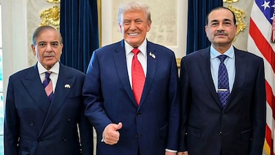 US President Donald Trump during a meeting with Pakistan PM Shehbaz Sharif and Field Marshal Asim Munir at the White House. (Image: PTI)