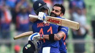 Virat Kohli and Shreyas Iyer during India's 317-run win over Sri Lanka.

(AFP)