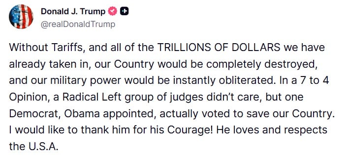 Donald Trump's post on social media