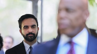 New York City Mayoral Candidate Zohran Mamdani (L) and New York City Mayor Eric Adams attend the annual 9/11 Commemoration Ceremony at the National 9/11 Memorial and Museum in New York City. (IMAGE: AFP) 