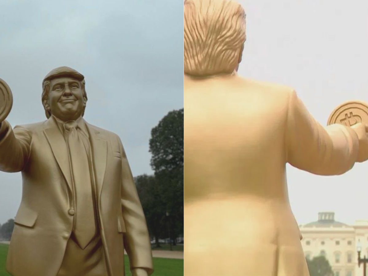 12-Foot Golden Statue Of Trump Holding Bitcoin Installed Outside US Capitol  | World News - News18