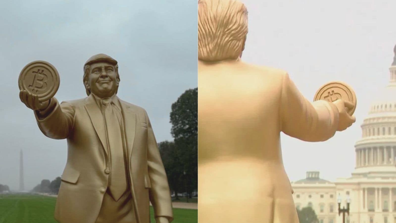 12-Foot Golden Statue Of Trump Holding Bitcoin Installed Outside US Capitol  | World News - News18