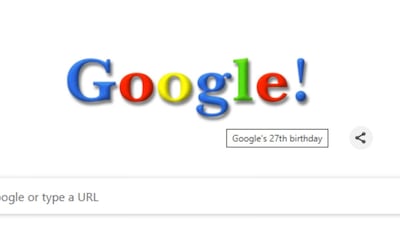 Google celebrates its 27th birthday with a special Doodle featuring its first-ever logo from 1998. (Screenshot: Google.com)