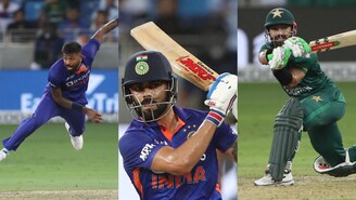 (From left) Hardik Pandya, Virat Kohli and Mohammad Rizwan (AFP Photo)