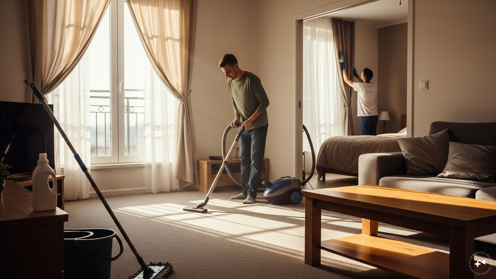Start by cleaning the living room and bedrooms, where dust tends to settle the most. Dust off carpets, curtains, and furniture thoroughly. Use a vacuum cleaner for deep cleaning, and mop the floors with detergents to give them a sparkling finish. Start by cleaning the living room and bedrooms, where dust tends to settle the most. Dust off carpets, curtains, and furniture thoroughly. Use a vacuum cleaner for deep cleaning, and mop the floors with detergents to give them a sparkling finish.