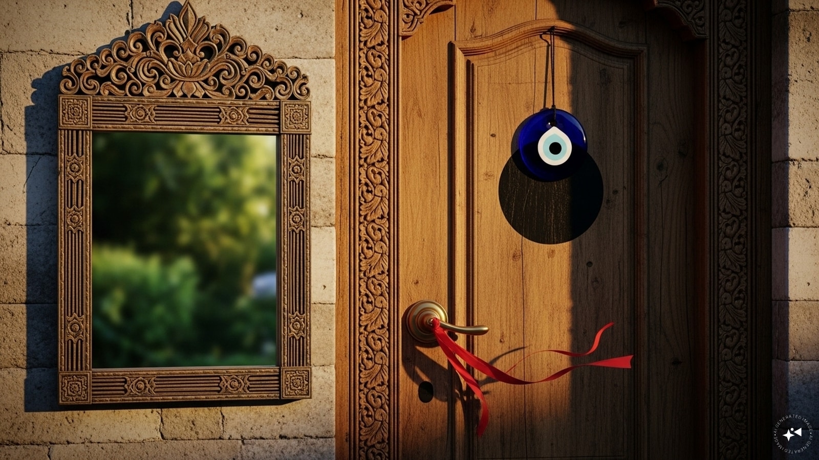 Remedies: Hang a Nazarbattu (black dot) or a blue evil eye on the main door. Outside the entrance, put a Bali mirror, sometimes referred to as a Chinese Feng Shui mirror. Place the Bagua Mirror only when negative energy is coming from the front; do not place it without any reason. You can tie a red ribbon or thread on the door or window. Remedies: Hang a Nazarbattu (black dot) or a blue evil eye on the main door. Outside the entrance, put a Bali mirror, sometimes referred to as a Chinese Feng Shui mirror. Place the Bagua Mirror only when negative energy is coming from the front; do not place it without any reason. You can tie a red ribbon or thread on the door or window.
