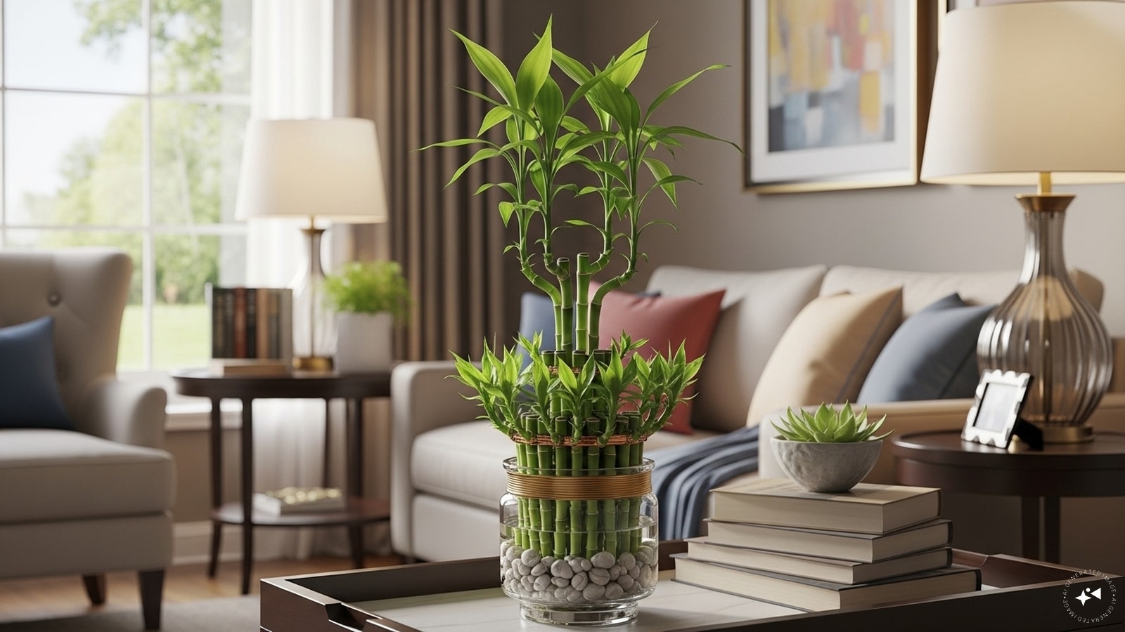 Lucky Bamboo: In Feng Shui, this plant is a symbol of good luck, longevity, and happiness. It can be kept in the living room in a glass bowl or a beautiful pot with water. (AI generated image) Lucky Bamboo: In Feng Shui, this plant is a symbol of good luck, longevity, and happiness. It can be kept in the living room in a glass bowl or a beautiful pot with water. (AI generated image)