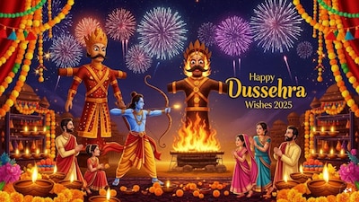 Happy Dussehra 2025: Wishes, Images, Quotes Messages, Photos, SMSs WhatsApp and Facebook Status to share on Vijayadashami. (AI generated image)