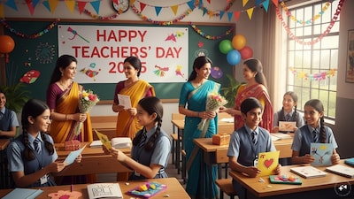Happy Teachers' Day 2025 Wishes, Images, Greetings, Cards, Quotes Messages, Photos, SMSs WhatsApp and Facebook Status to share with your favourite teacher. (AI generated image) 