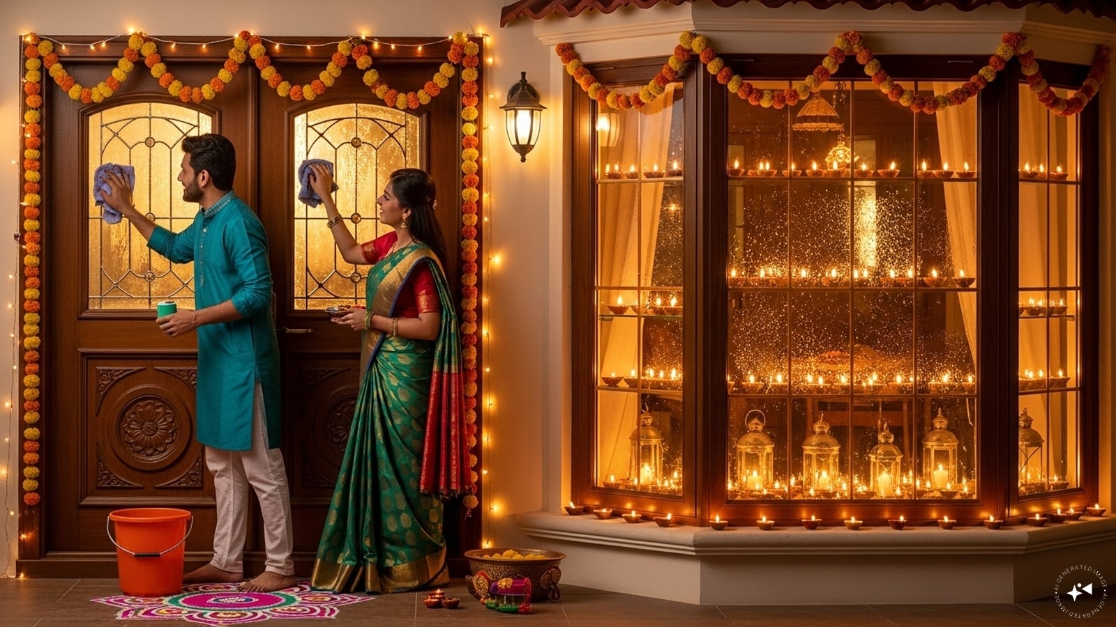 Doors and windows are the first things guests notice about your home. Clean them thoroughly using detergent and a soft cloth, and wipe away any stains from the window panes. Sparkling doors and windows instantly enhance your Diwali decor and create a warm, inviting welcome. Doors and windows are the first things guests notice about your home. Clean them thoroughly using detergent and a soft cloth, and wipe away any stains from the window panes. Sparkling doors and windows instantly enhance your Diwali decor and create a warm, inviting welcome.