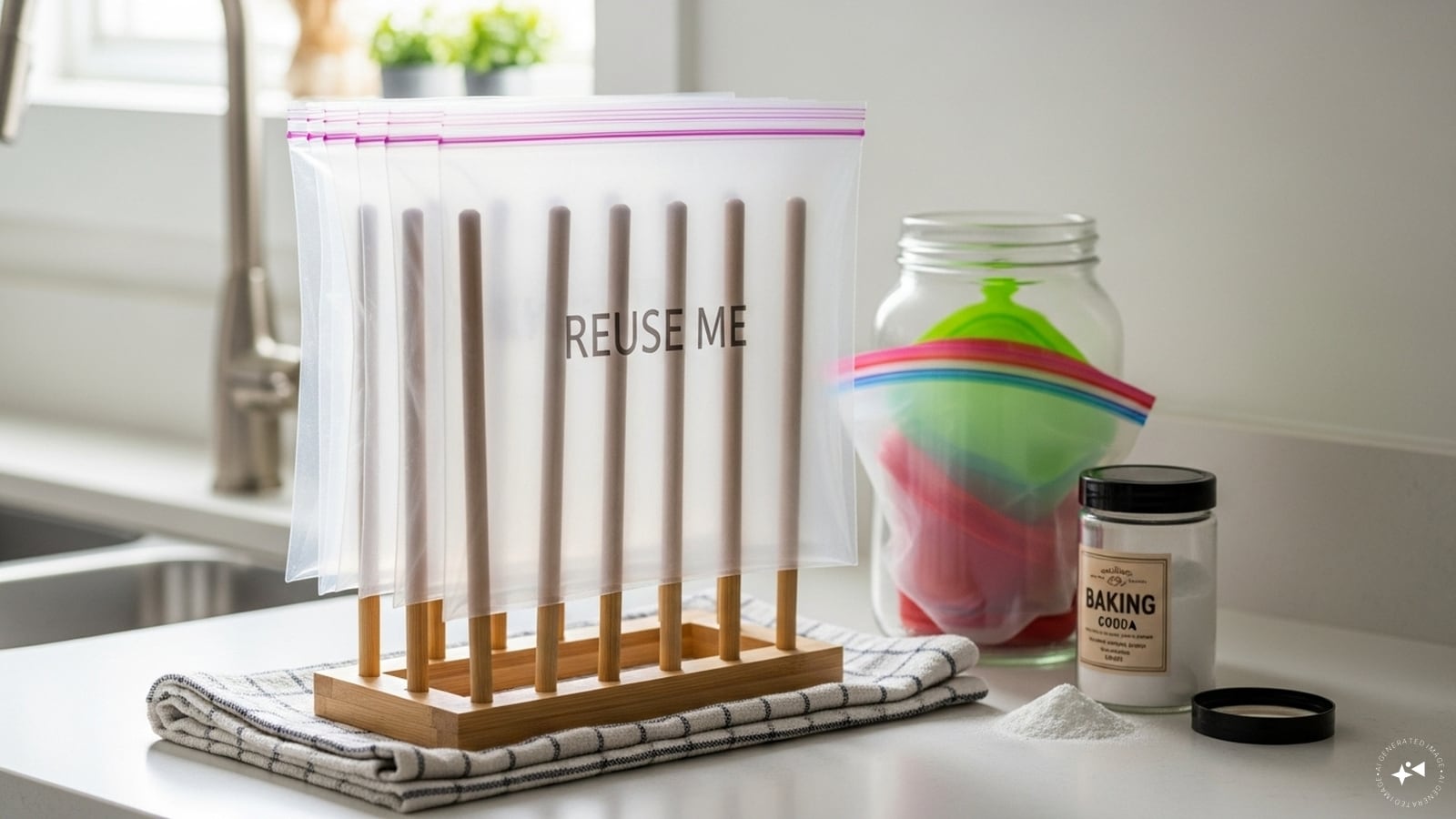 Clean and Reuse Ziplock Bags: Unless they are used for raw meat, wash and reuse ziplock bags. It saves money and reduces plastic waste. Clean and Reuse Ziplock Bags: Unless they are used for raw meat, wash and reuse ziplock bags. It saves money and reduces plastic waste.