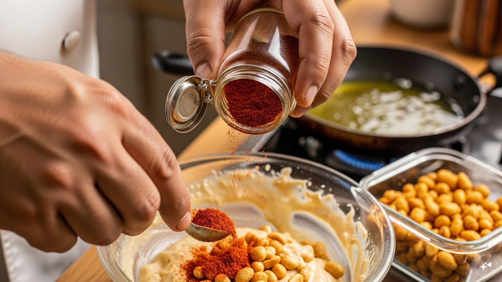 The final tip that the chef offered is if you have leftover batter from the pakora you made at home, then you can reuse it. The leftover batter may taste a bit different, but you can make masala peanuts out of this. Just add some red chilli powder and peanuts. Mix it all, and then heat the oil and fry it. You will find the taste of this quite crunchy and tasty. You can store it in a container and offer it to guests as a snack with their beverage. The final tip that the chef offered is if you have leftover batter from the pakora you made at home, then you can reuse it. The leftover batter may taste a bit different, but you can make masala peanuts out of this. Just add some red chilli powder and peanuts. Mix it all, and then heat the oil and fry it. You will find the taste of this quite crunchy and tasty. You can store it in a container and offer it to guests as a snack with their beverage.