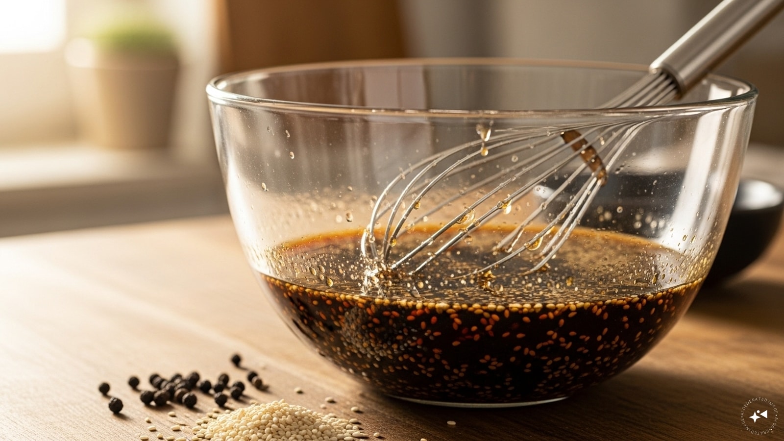 At first, mix vinegar, soy sauce, pepper, and sesame seeds in a bowl. At first, mix vinegar, soy sauce, pepper, and sesame seeds in a bowl.