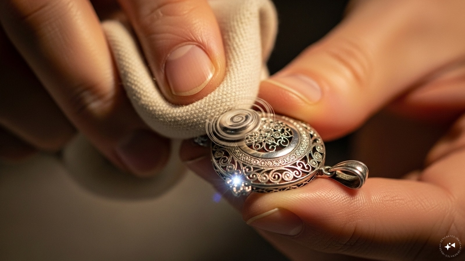 Use a soft cloth or a jewellery polishing cloth and gently buff the surface in small circular motions. Be careful not to apply too much pressure, as this can scratch or damage the delicate metal. Use a soft cloth or a jewellery polishing cloth and gently buff the surface in small circular motions. Be careful not to apply too much pressure, as this can scratch or damage the delicate metal.