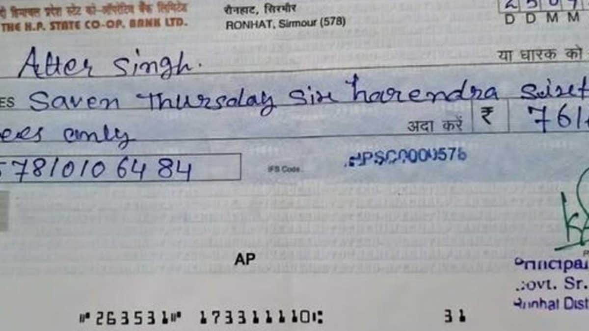 Himachal School Principal Writes Cheque In English, Internet Startled: ‘Saven Thursday Six Harendra Sixty’