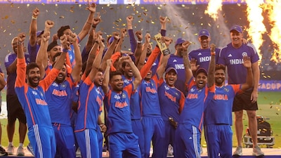 Team India celebrates after winning the Asia Cup final. (PTI Photo)