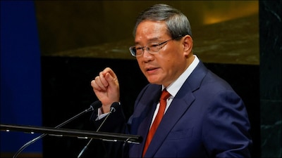 China's Premier of the State Council Li Qiang addresses the UN General Assembly. (Reuters)