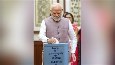 PM Modi casts his vote in the vice-presidential election. (PMO)