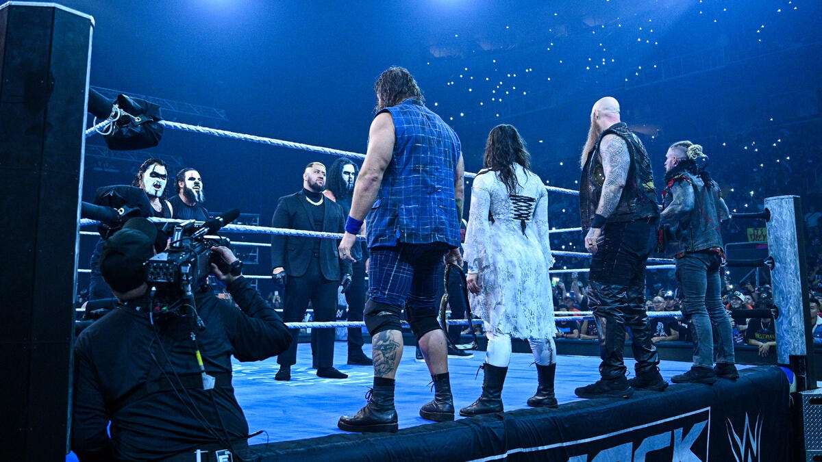 Following their assault, MFT were confronted by the mysterious Wyatt Sticks. (WWE) Following their assault, MFT were confronted by the mysterious Wyatt Sticks. (WWE)