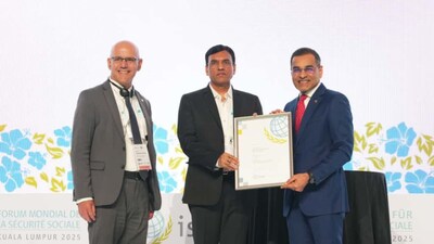 Union Labour Minister Mansukh Mandaviya received the award at ISSA World Social Security Forum in Malaysia. (Image: X/@mansukhmandviya)