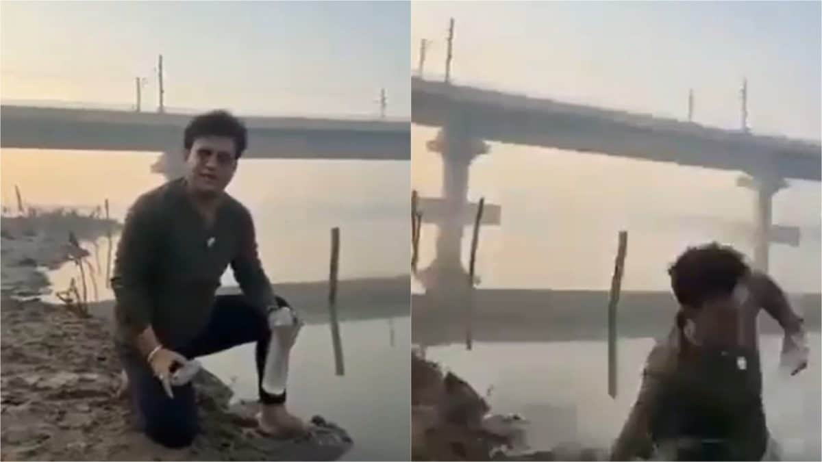 Video: Delhi BJP MLA Falls Into Yamuna While Filming Video As AAP-BJP Spar Over River Pollution