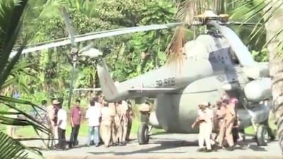 A portion of the helipad tarmac sank in after a chopper carrying President Droupdi Murmu landed at Pramadam Stadium.