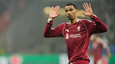 Hugo Ekitike celebrates after scoring Liverpool's opening goal. (AP Photo)