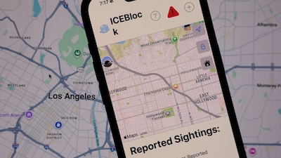 In this photo illustration, the ICEBlock app is displayed on an Apple iPhone. (AFP photo)