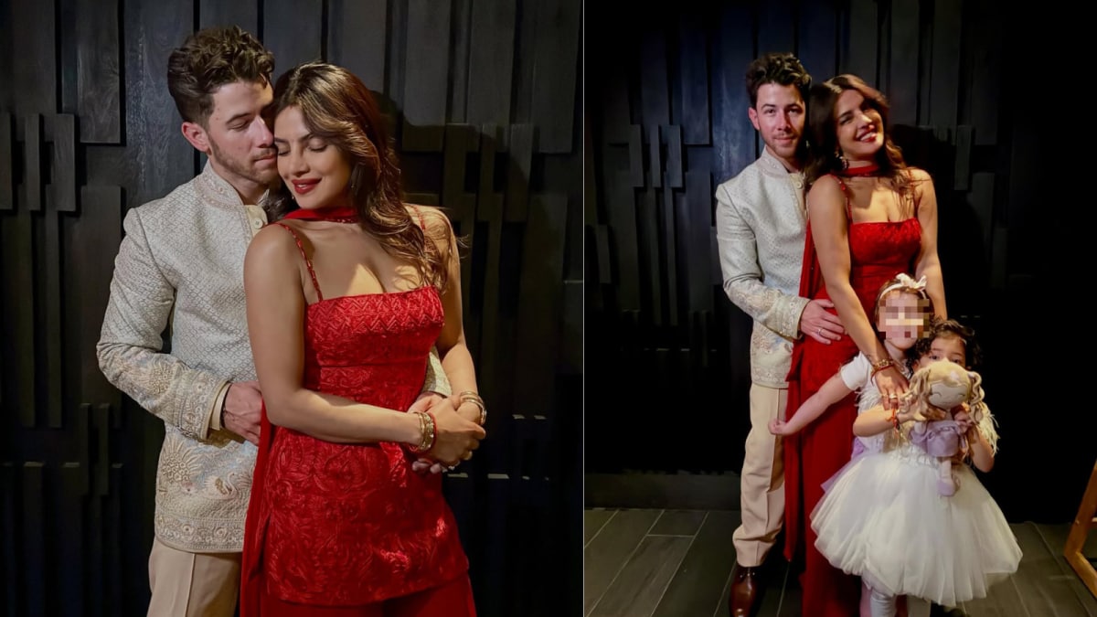 Priyanka Chopra Glows In Scarlet Manish Malhotra For Diwali With Nick Jonas
