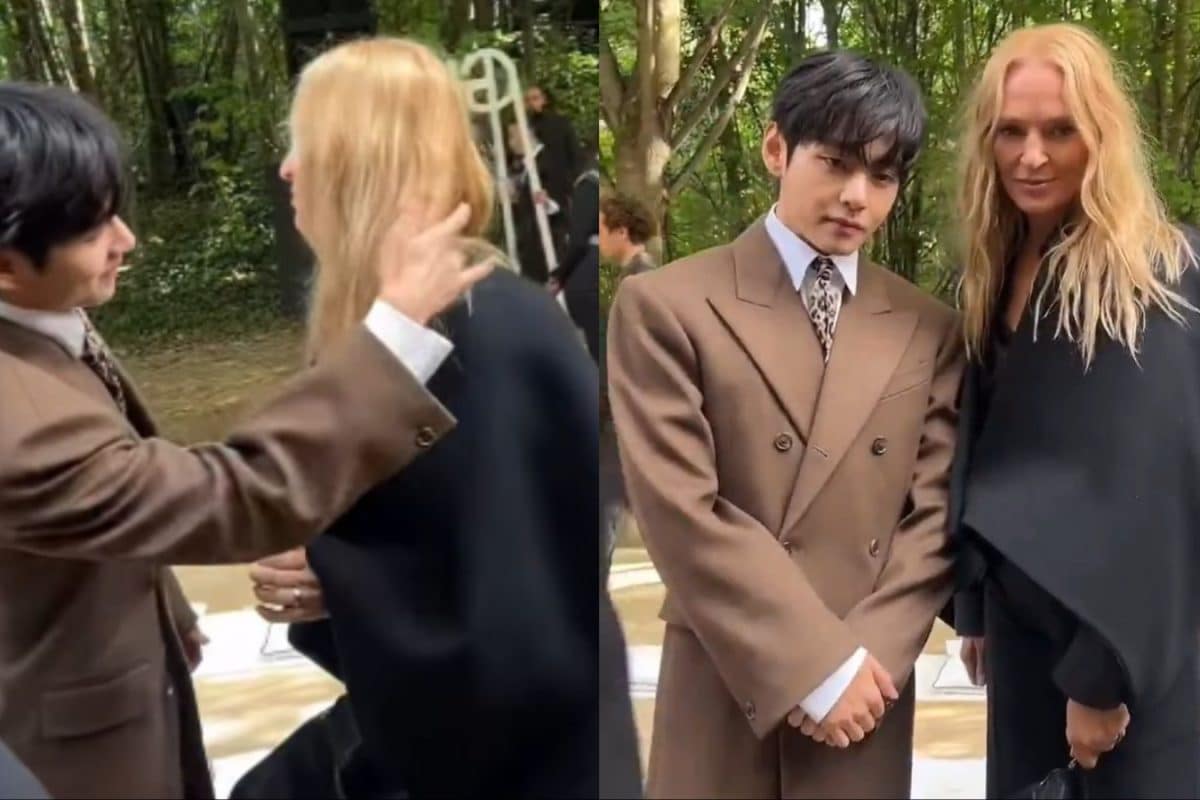 BTS’ V Goes Viral For His Sweet Gesture Towards Uma Thurman At Paris Fashion Week