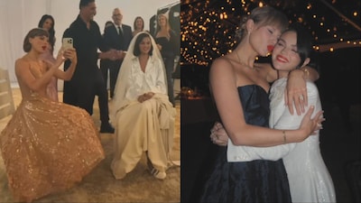 Taylor Swift wore two stunning gowns at Selena Gomez's wedding.