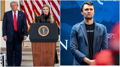 Erika Kirk with Donald Trump/A file photo of Charlie Kirk (Reuters/AFP)