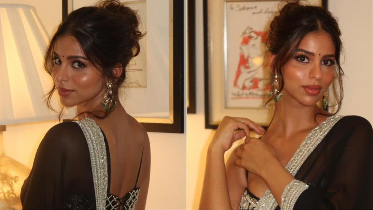 Suhana Khan Takes Festive Fashion To Next Level In Black Chiffon Saree | Watch