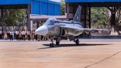 The first Aircraft LA5033 of the Tejas Mk1A Aircraft pictured at a HAL facility in Bengaluru. (IMAGE: PTI FILE) 