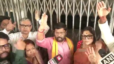 The BJP leaders agitated over the gates being shut, sparred with the police personnel, questioning them why they were not being allowed to meet the survivor. (ANI)