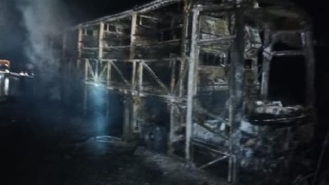Bengaluru-bound bus catches fire after bike collision near Kurnool. (X)