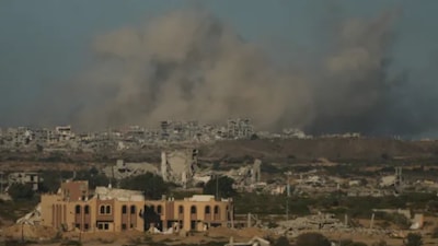 Smoke rises following an Israeli military strike in Gaza City. (AP Photo)