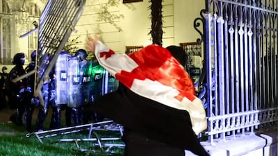 The violence broke out as protesters rallied against the ruling Georgian Dream Party. 