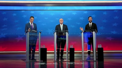 Democratic candidate Zohran Mamdani speaks during a mayoral debate with Republican candidate Curtis Sliwa and independent candidate former New York Gov. Andrew Cuomo, in New York, (Pool via REUTERS/File Photo)
