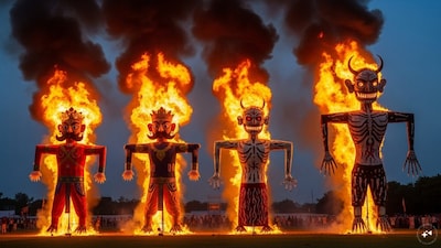 Installed at major Dussehra venues, including Ladowali Road, Adarsh Nagar, and Burlton Park ground, the effigy serves as a highly visible public awareness tool across the city's more than 44 celebration sites. Representational image/AI-generated