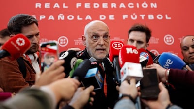 La Liga president Javier Tebas speaks to the media (AFP)