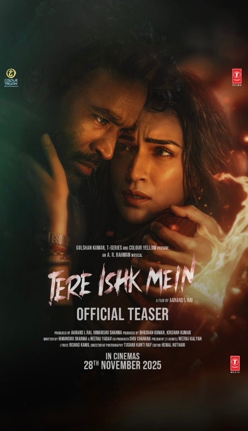  Tere Ishq Mein: Directed by Anand L. Rai, the film is a tale of love, madness, passion, and tragedy. It features Kriti as Mukti and Dhanush as Shankar. Catch it in theatres on November 28.