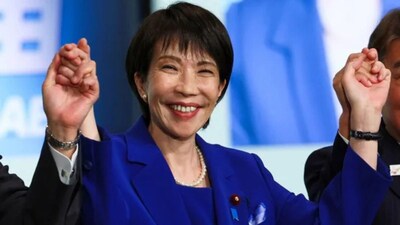 Newly-elected leader of Japan's Liberal Democratic Party (LDP) Sanae Takaichi celebrates after winning the LDP leadership election in Tokyo, Japan, Saturday, Oct. 4, 2025. (AP)