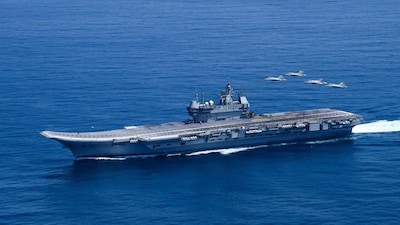 The Indian Navy’s Carrier Strike Group is being led by INS Vikrant while HMS Prince of Wales is leading the UK Carrier Strike Group. (Image: Sourced)